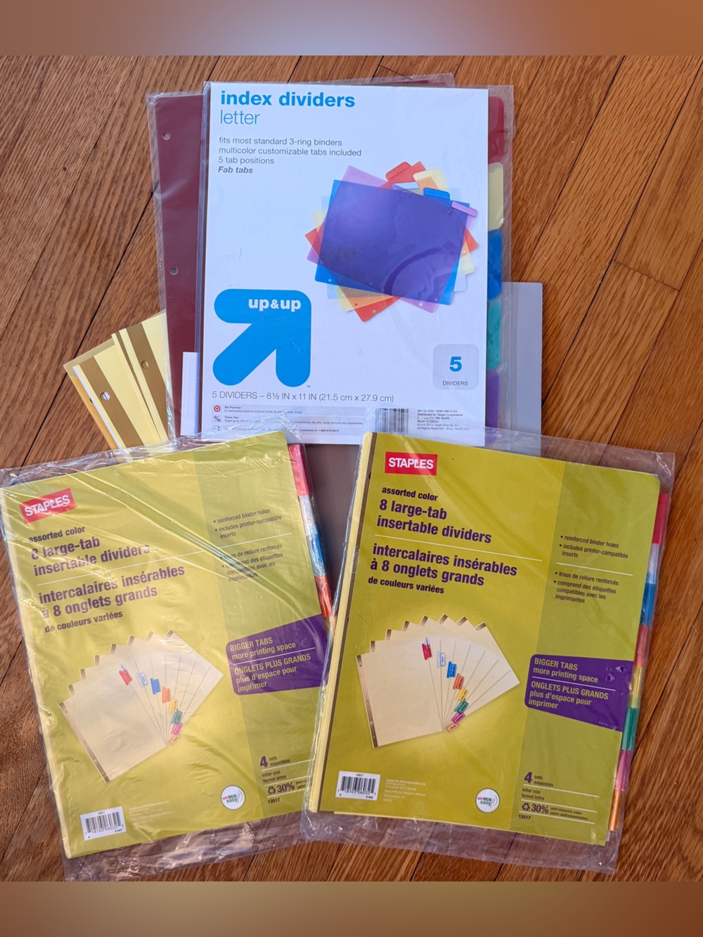 Staples 4 Sets of 8 Large Tab Insertable Dividers Plus Others